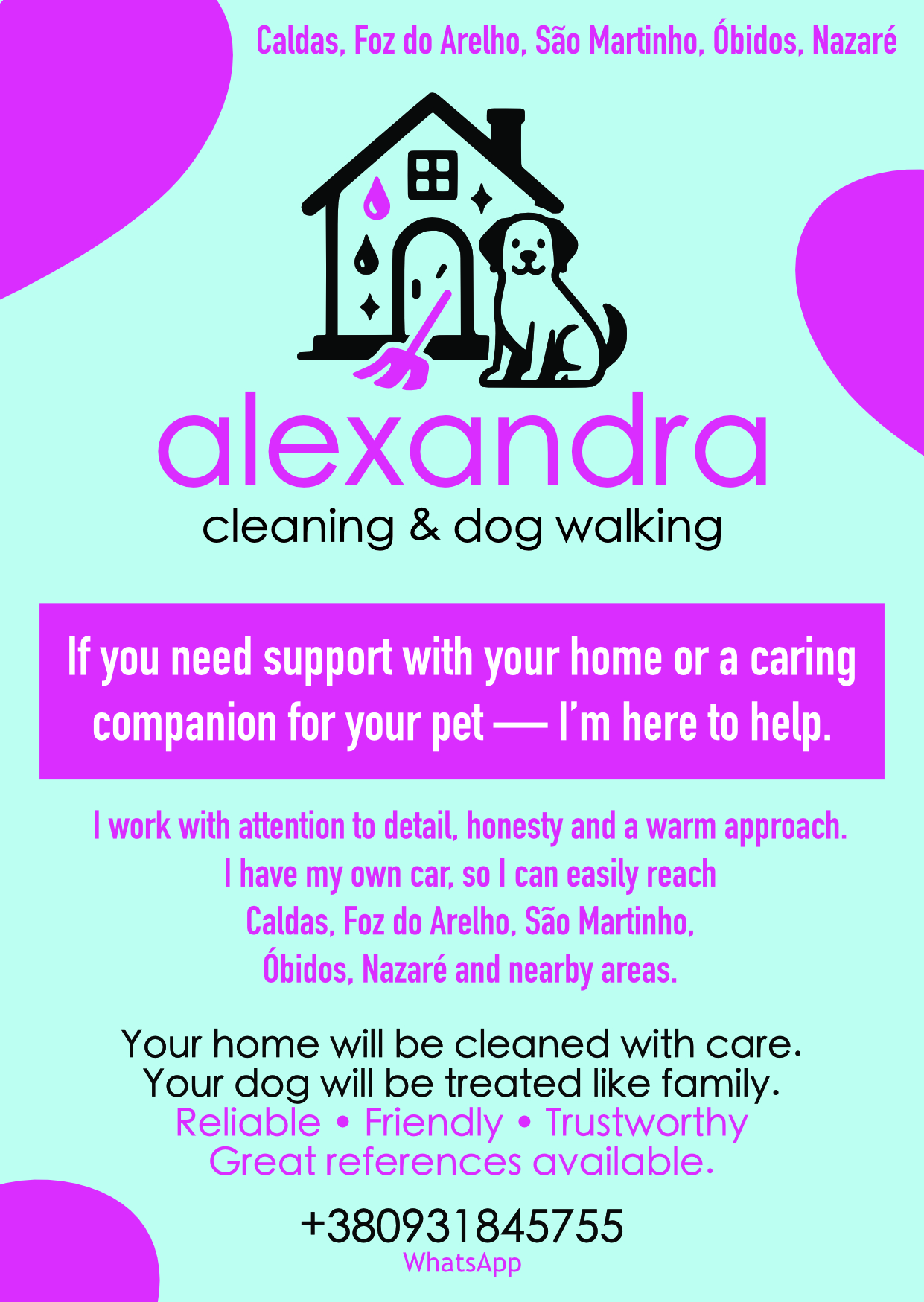 alexandra cleaning dog walking